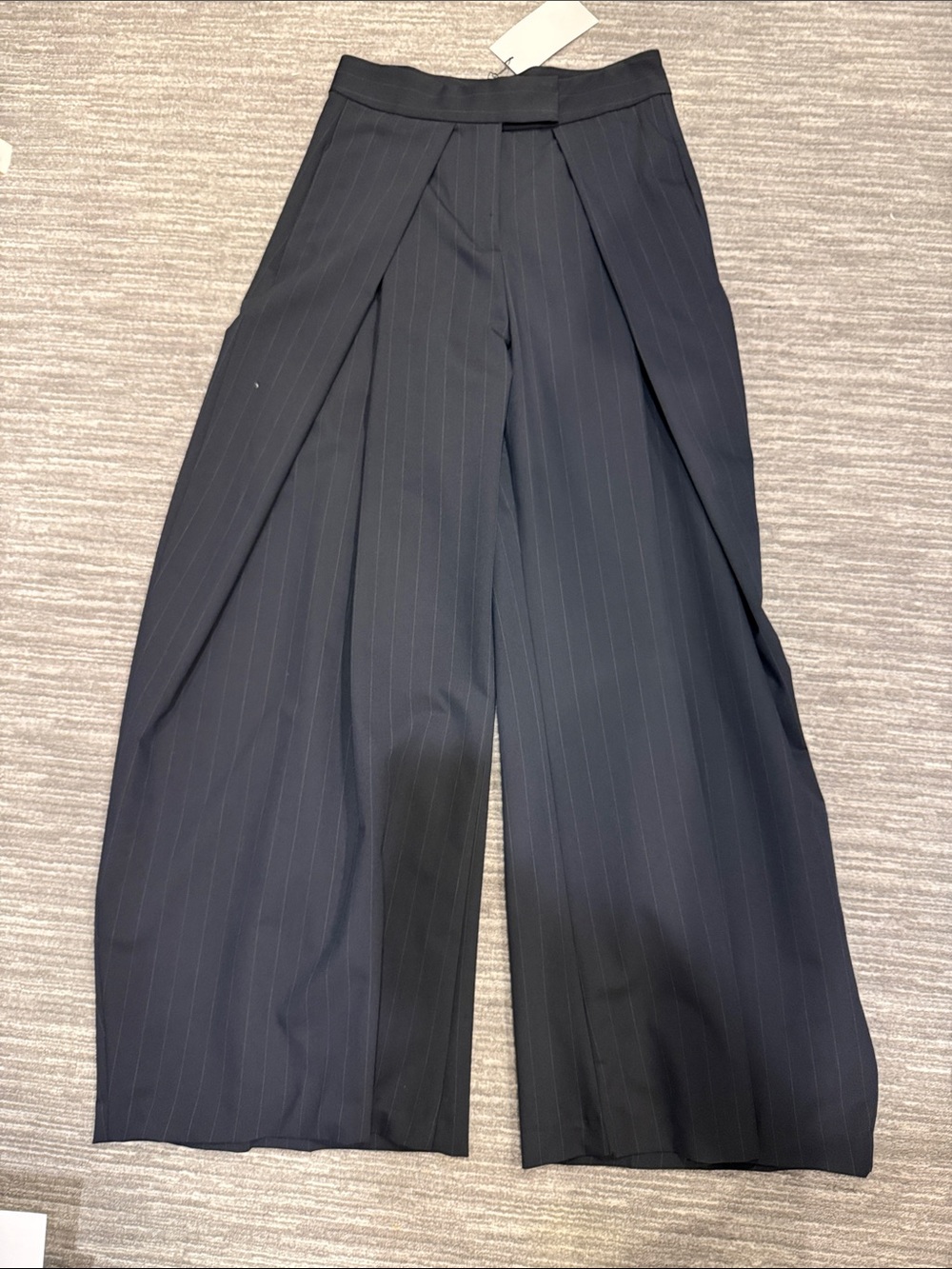 Zara Women's Navy Pinstripe Wide-Leg Trousers